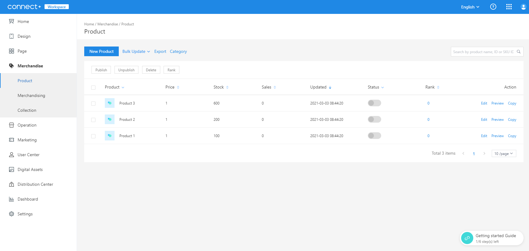 Product tab of ConnectPlus