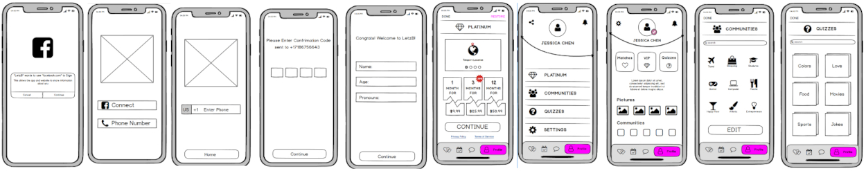 Low Fidelity Wireframes of LetzB