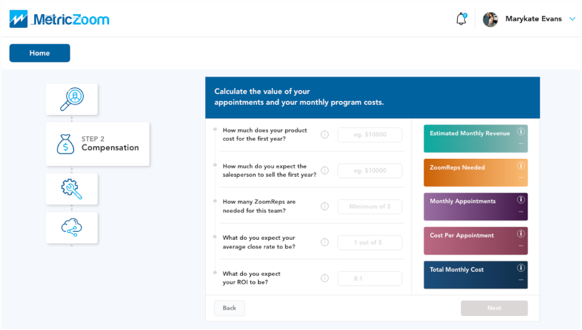 Screen allowing you to add your compensation information.